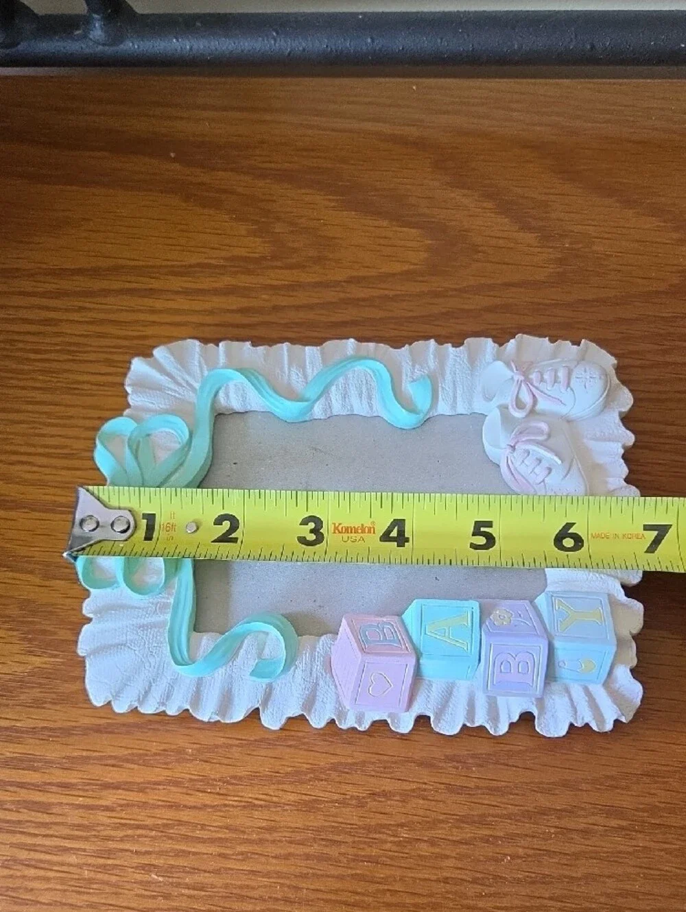 Baby Themed White and Mint Picture Frame - Holds 3 1/2 X 5 Photo